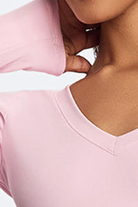 Women V-Neck Waist-Shaping Long Sleeve Fitness Top