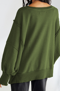 Women's Fall Vintage Raw‑Edge Seam Side Slit Hem Sweatshirt