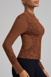 Women's Jacquard Stand Collar Zip Sports Yoga Jacket