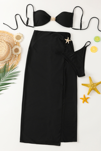 Women's Tie Side Slit Maxi Skirt Sexy Bikini 3 Piece Set