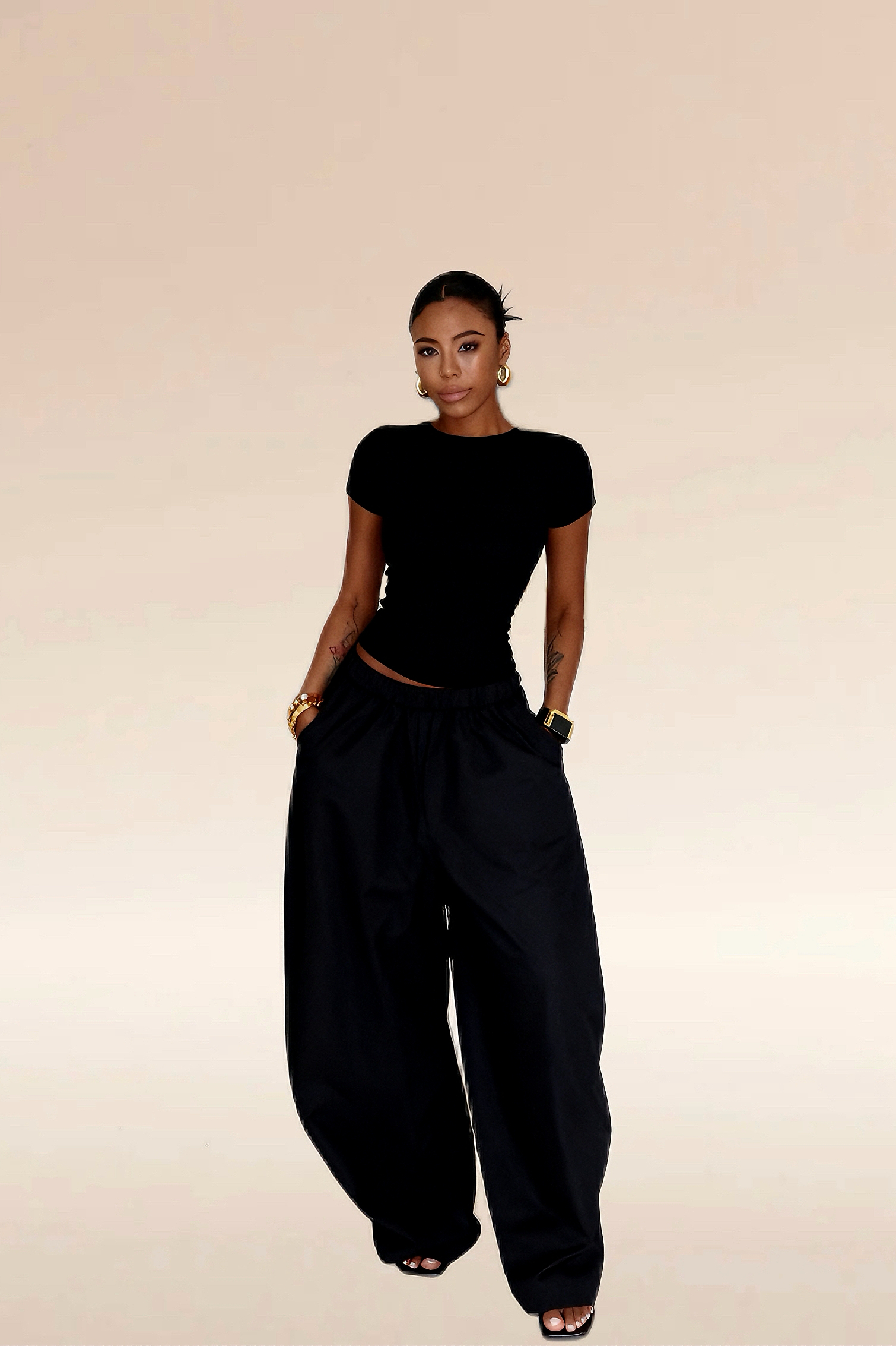 Women's high waist wide curved trousers casual pants