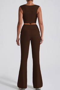Women's V-Neck Tank Top & Twist Waist Flared Pants Yoga Set