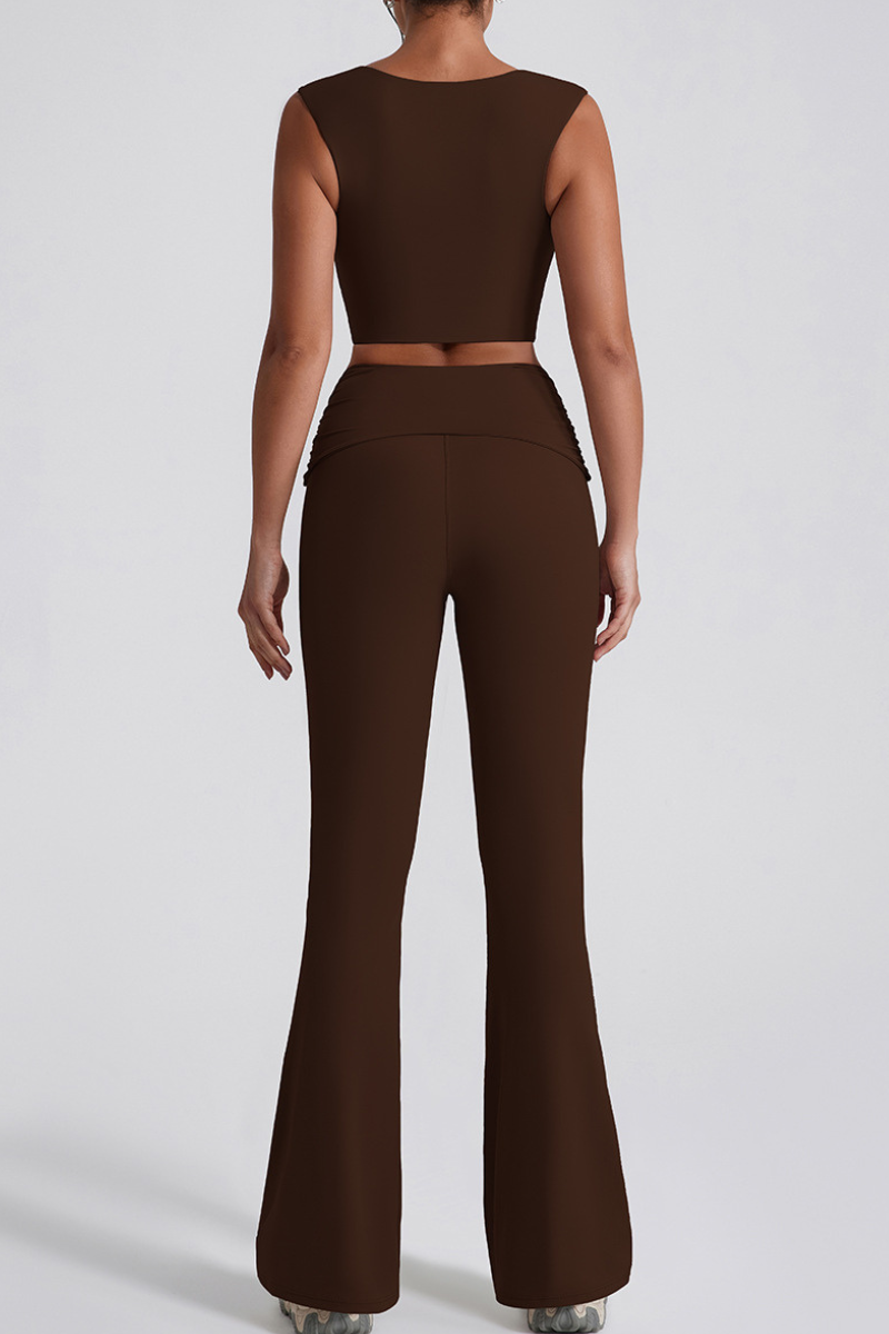 Women's V-Neck Tank Top & Twist Waist Flared Pants Yoga Set
