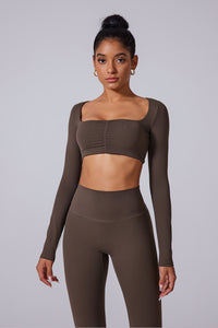 Women'S Ruched Square Neck Waistless Athletic Long Sleeve