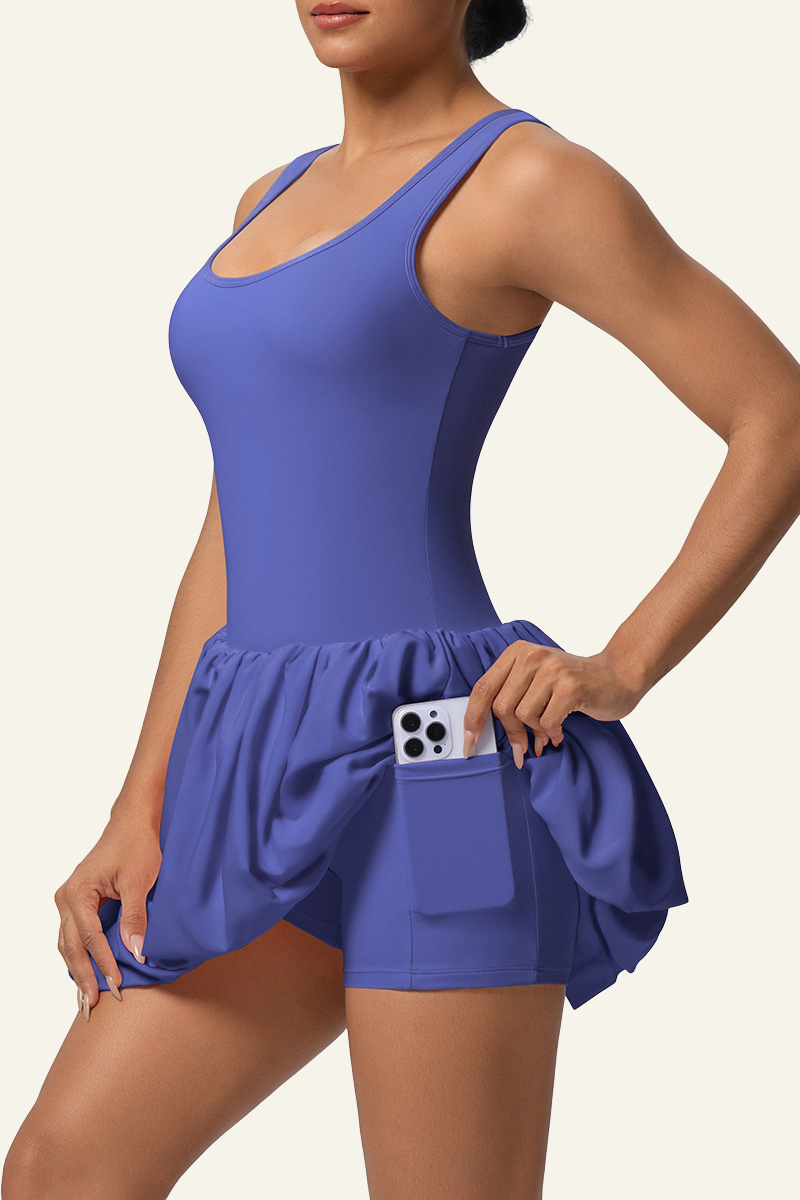 Women's Athletic U-neck One-piece Flower Bud Style Dress