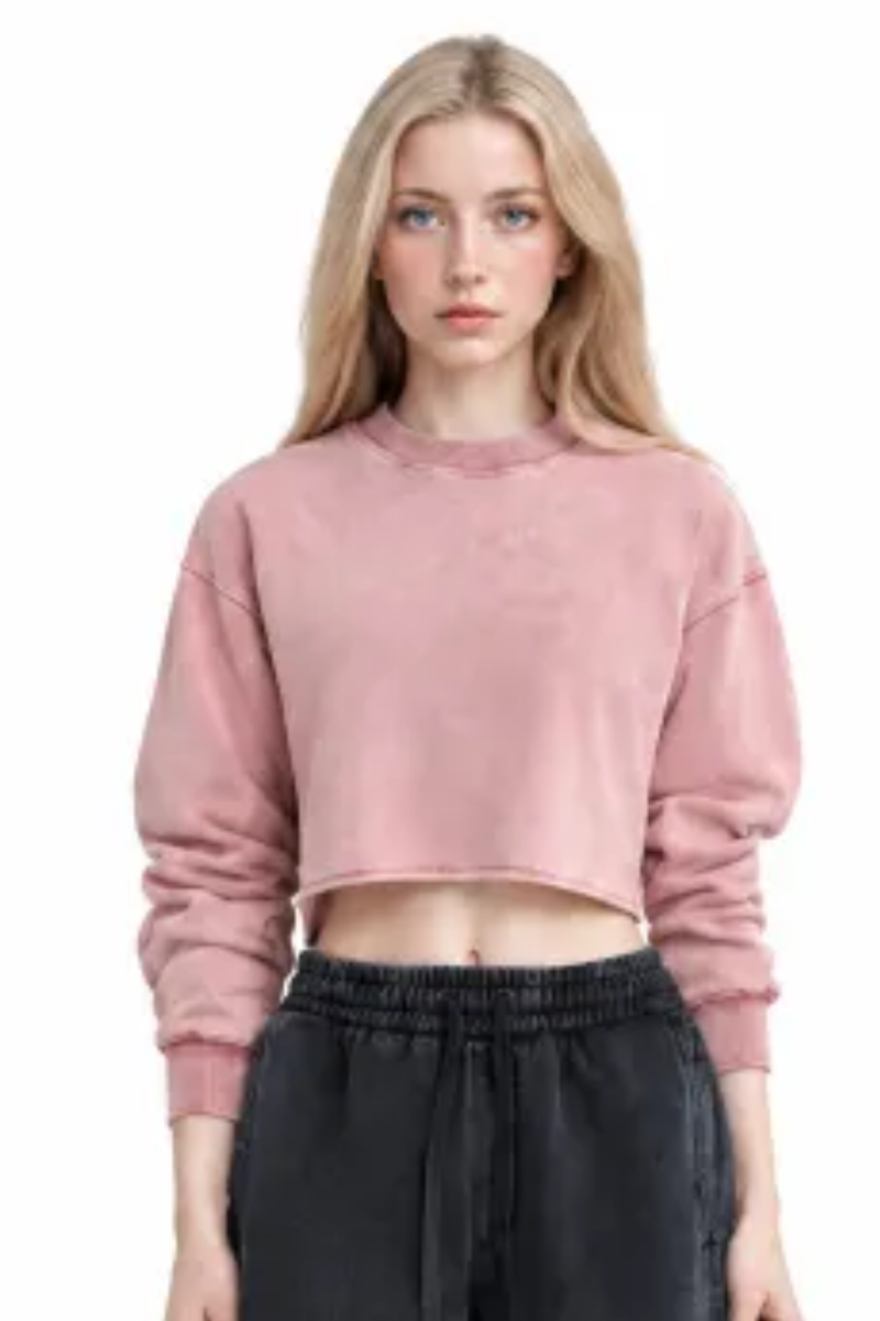 Women's Fall 100% Cotton Cropped Distressed Sweatshirt