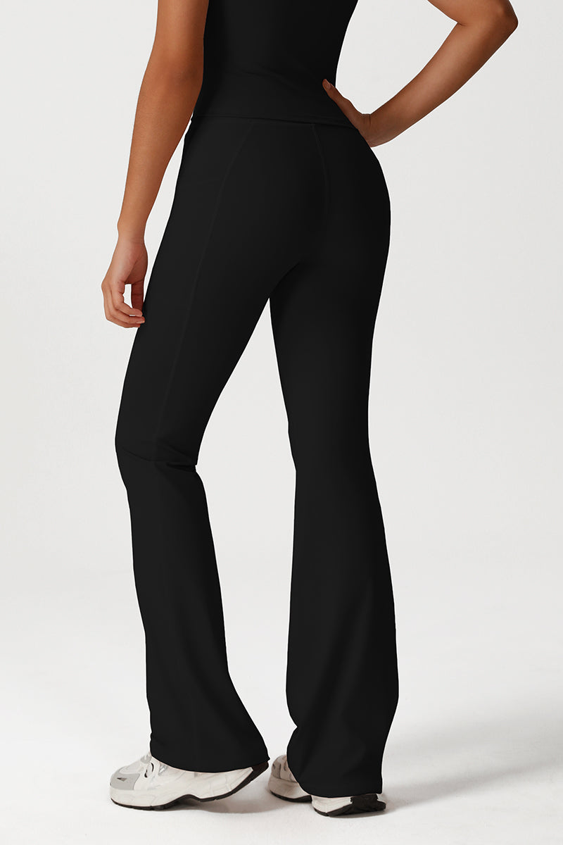 Women Cross Waist Flared Yoga Pants with Side Pocket