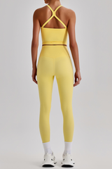 Women's Square Cross Back Tank Top &High Rise Leggings Set