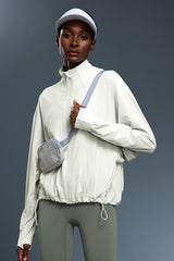 Women Windproof Stand-Collar Loose-Fit Adjustable Hem Workout Jacket