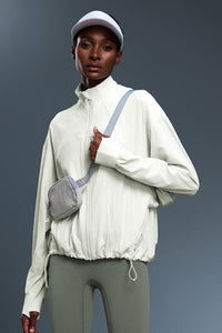 Women Windproof Stand-Collar Loose-Fit Adjustable Hem Workout Jacket