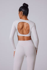 Women'S Brushed Skinny Deep V Backless Open Waist Short Sports Long Sleeves