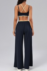 Women's Polka Dot Contrast Bra and Wide Leg Pants Yoga Set