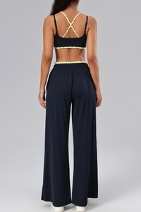 Women's Polka Dot Contrast Bra and Wide Leg Pants Yoga Set