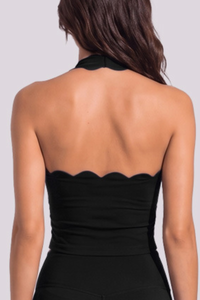 Women's Scalloped Halter Neck Side Pleated Sports Tank Top