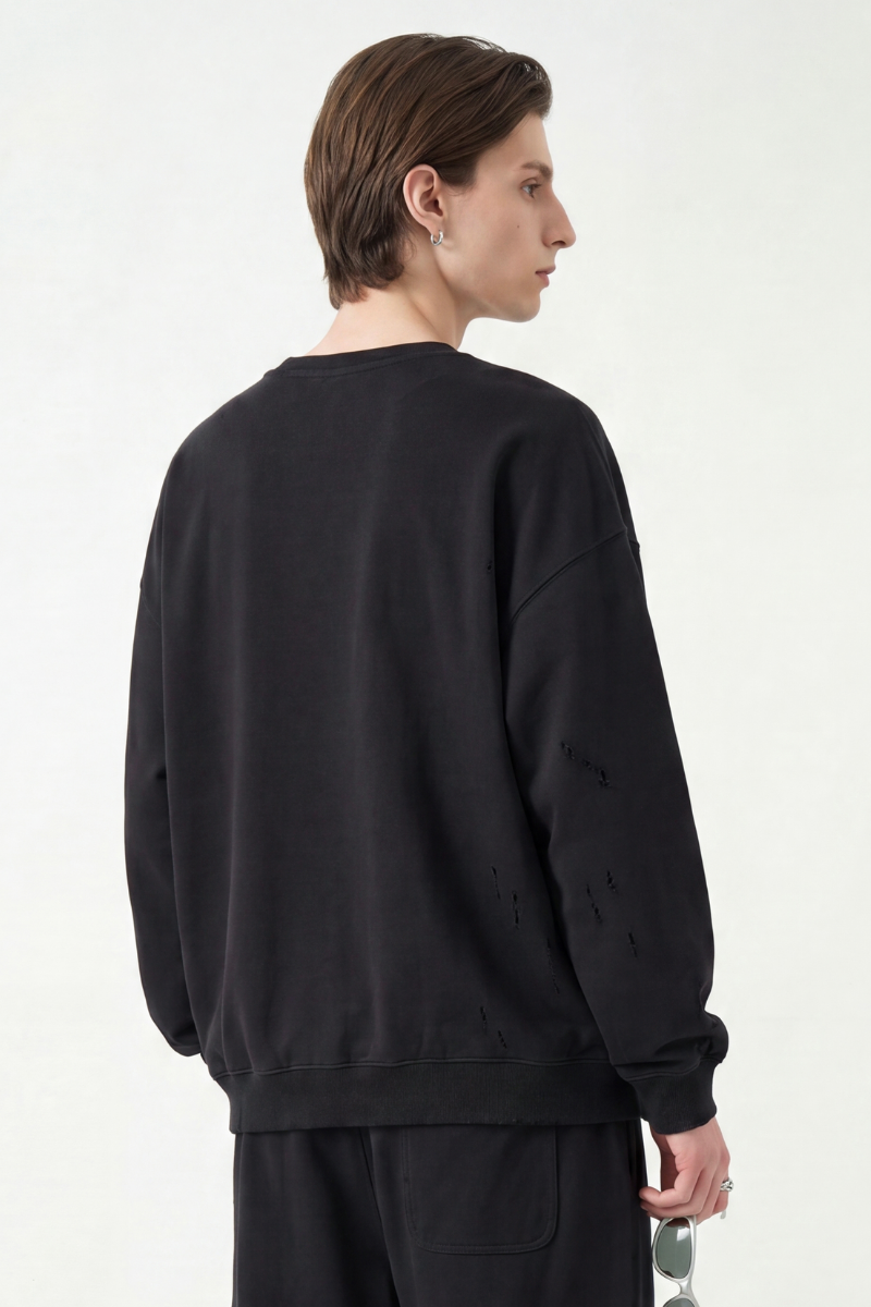 Men's Fall Washed Distressed Loose Drop Shoulder Pullover