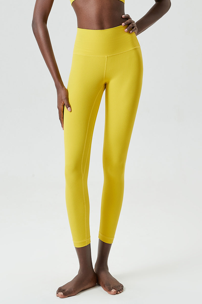 Solid high-rise threaded athletic leggings