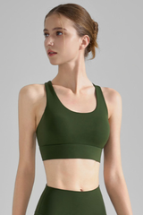Women's U-Neck Asymmetric Cross-Back Solid Sports Yoga Bra