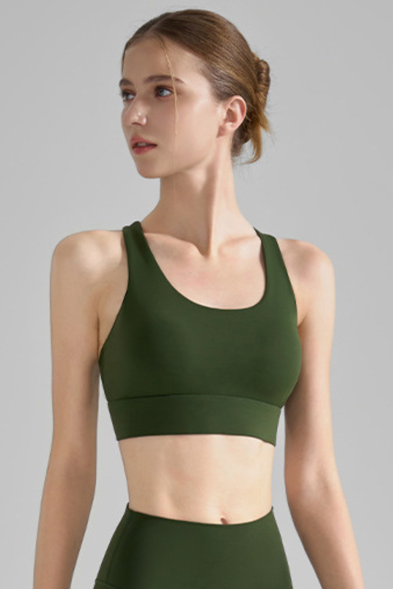 Women's U-Neck Asymmetric Cross-Back Solid Sports Yoga Bra