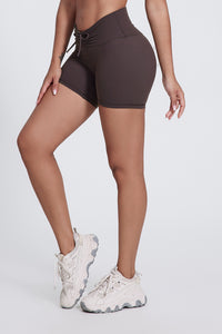 Women'S Pleated High-Waisted Hip Lift Yoga High-Stretch Skinny Shorts