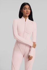 Women's Stand Collar Seam Detail Yoga Long Sleeve Jumpsuit