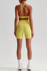 Women Bare Feel Halterneck Bra & High Rise Fitness Shorts Yoga Set