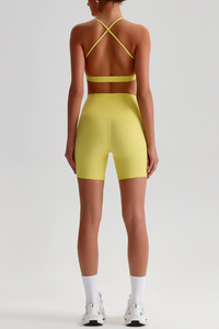 Women Bare Feel Halterneck Bra & High Rise Fitness Shorts Yoga Set