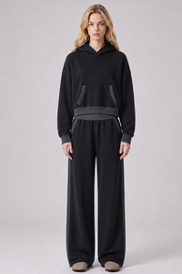 Women's Fall Color Block Set:Cropped Hoodie And Sweatpants