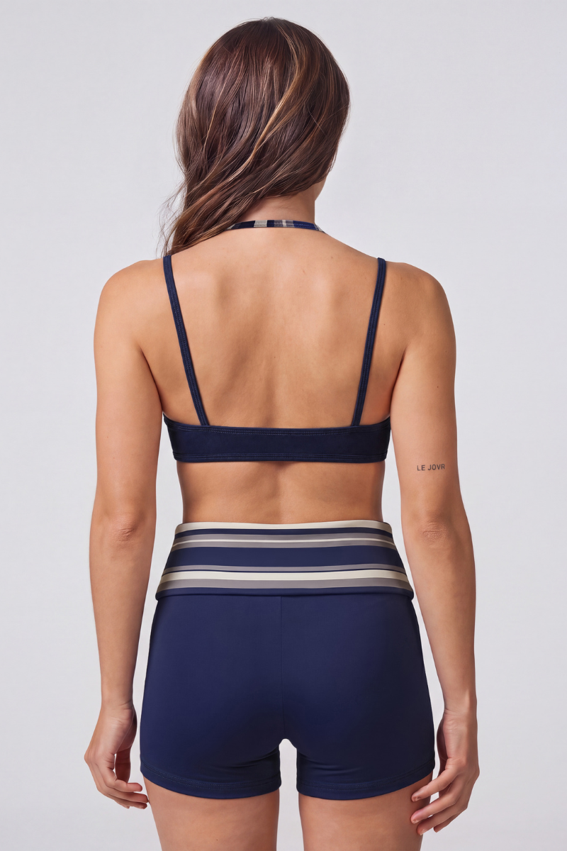 Women's Vintage Fake Two Piece Halter Bra& Short Yoga Sets