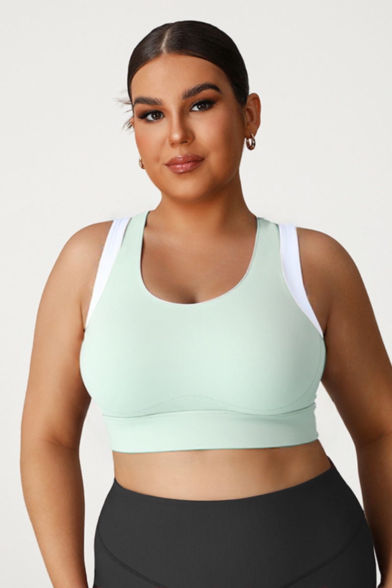 Plus Size Women's Faux Two-Piece Color-Block Sports Bra