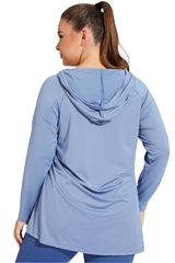 Plus Size Women's Side Pleated Long Sleeve Hooded Cover Up