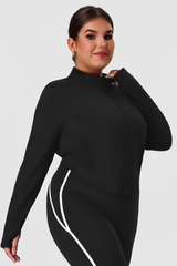Plus Size Women's Fitted Mock Neck Long Sleeve Pocket Yoga Jacket
