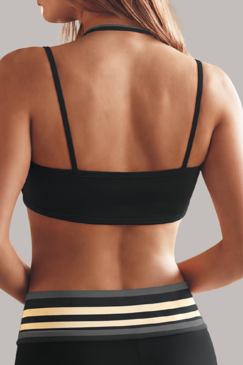 Women's Fake Two‑Piece Color‑Block Halter Sports Yoga Bra
