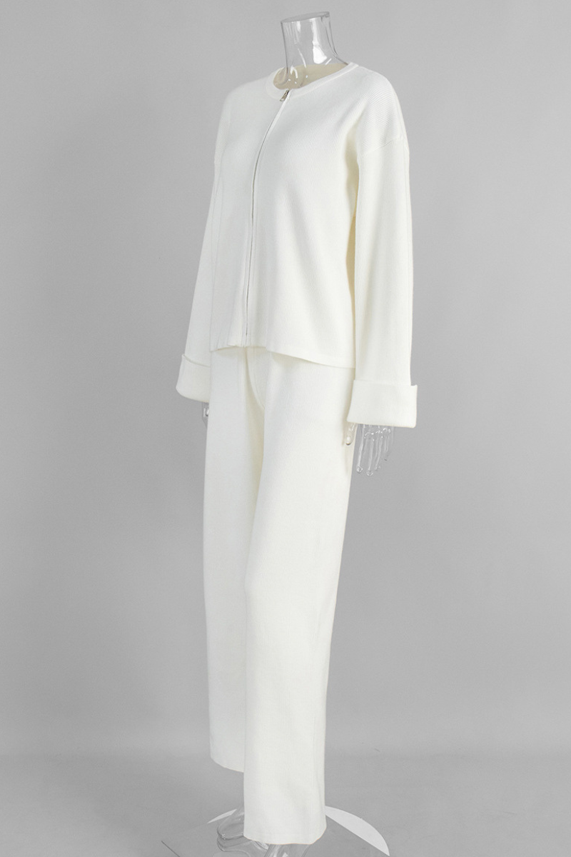 Zipper-fastened jacket and long pants set