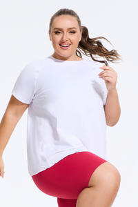 Plus Size Women's Athletic Back Reflective Slit Yoga T-Shirt