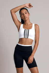Women's Striped Sports Bra & Bike Shorts 2Pcs Workout Set