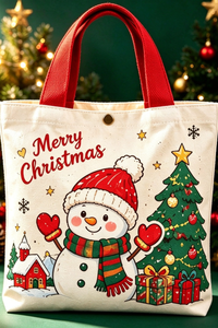 Christmas Canvas Tote Bag Cute Santa Snowman Penguin Handbag