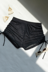 Women's Side Tie Ruched Mesh Swim Shorts