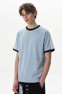 Men's Summer Retro Side 3-Stripes Contrast Loose Fit T-Shirt