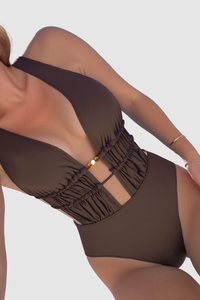 Women's Pleated Halterneck Cutout Backless Swimsuit