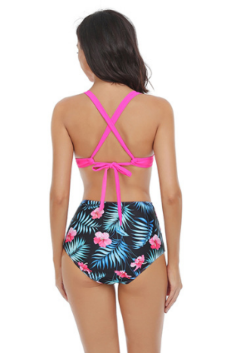 Women's V-neck Color-Blocked Cross Back two-piece Bikini
