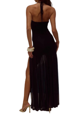 Women's Sheer Mesh Slim Halter One Piece Swimsuit - Solid