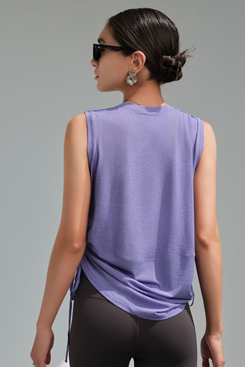 Women's Summer Breathable Side Drawstring Sheer Tank Top