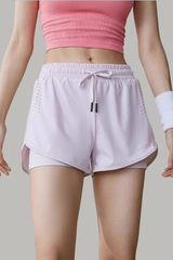 Women's Mid-Rise Drawstring Yoga Shorts - Anti-Chafe Athleti
