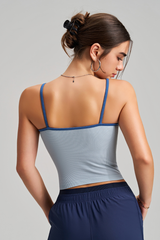 Women's Athletic V-Neck Thin Strap Cropped Color-Block Tank Top