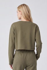Women's 100% Cotton Washed Cropped Patchwork Cut Sweatshirt