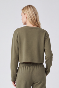 Women's 100% Cotton Washed Cropped Patchwork Cut Sweatshirt