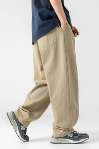 Men's Fall 100% Cotton Washed Drawstring Fleece-Lined Pants