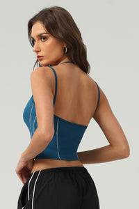 Women Naked-Feel Color-Block Slim-Fit Yoga Sports Bra With Thin Hanger Straps