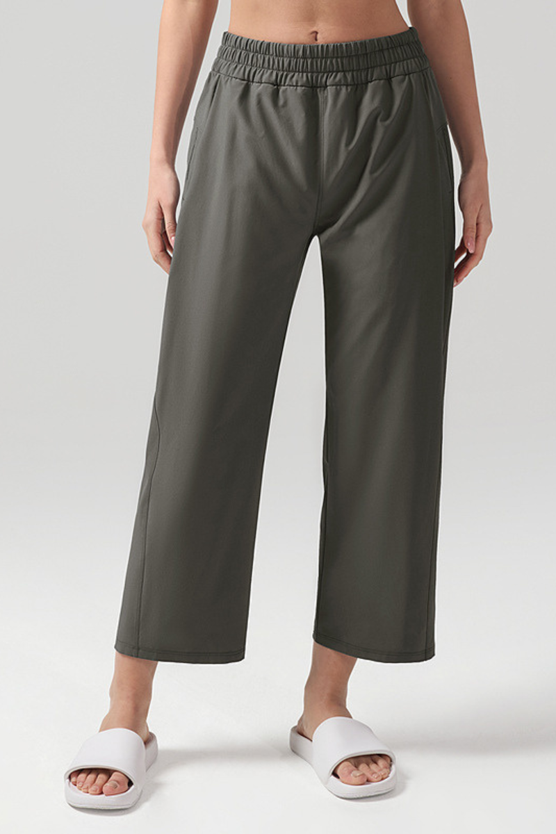 Women's Sports Solid Side Pocket Wide-Leg Pants