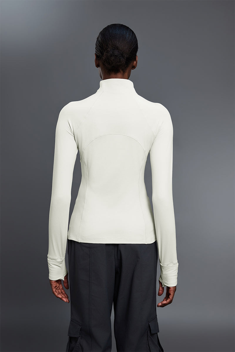 Women Stand Collar Half Zip Slim Fit Workout Long Sleeve Top